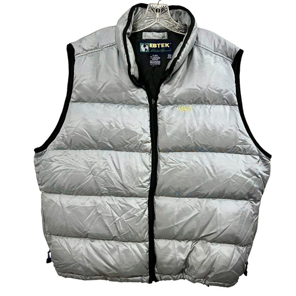 Eddie Bauer EBTEK Vintage Mens Goose Down Insulated Vest Silver w/ Blk Trim XXL - Picture 1 of 13